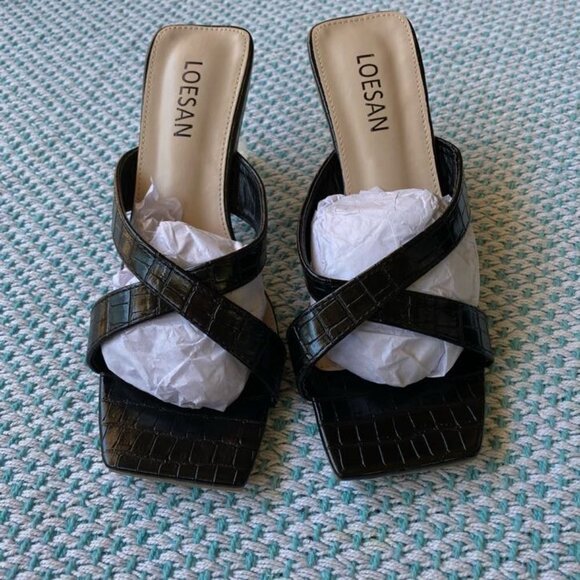 Square Heels Sandals Block Lucite Clear Chunky Heel Mules Peep Toe, Size EUR 37 - Picture 6 of 11